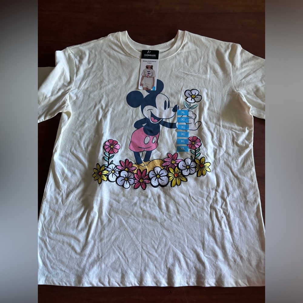 Freeze Cream Mickey Mouse Embroidered Floral Tee